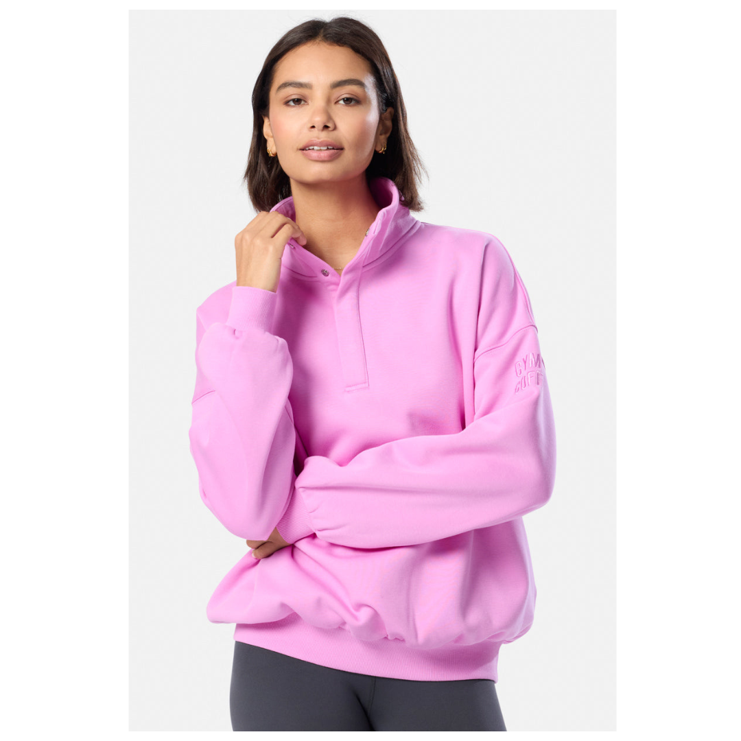 GymplusCoffee Sierra Snap Collar Sweatshirt Neon Pink
