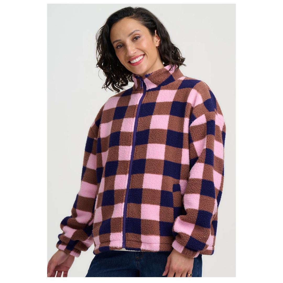 Sugarhill Brighton Hartley Fleece Navy/Pink Check J0034