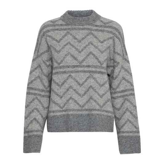 B Young Omea Geometric Jumper Grey Melange 20815659