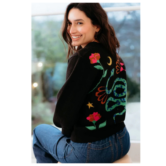 Sugarhill Brighton Adrian Cardigan Black Snake Floral K0884
